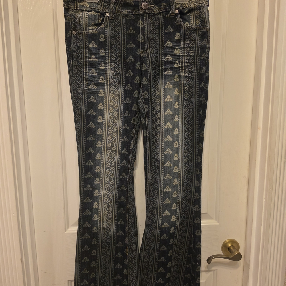 Premier Blue Patterned Flare Jeans